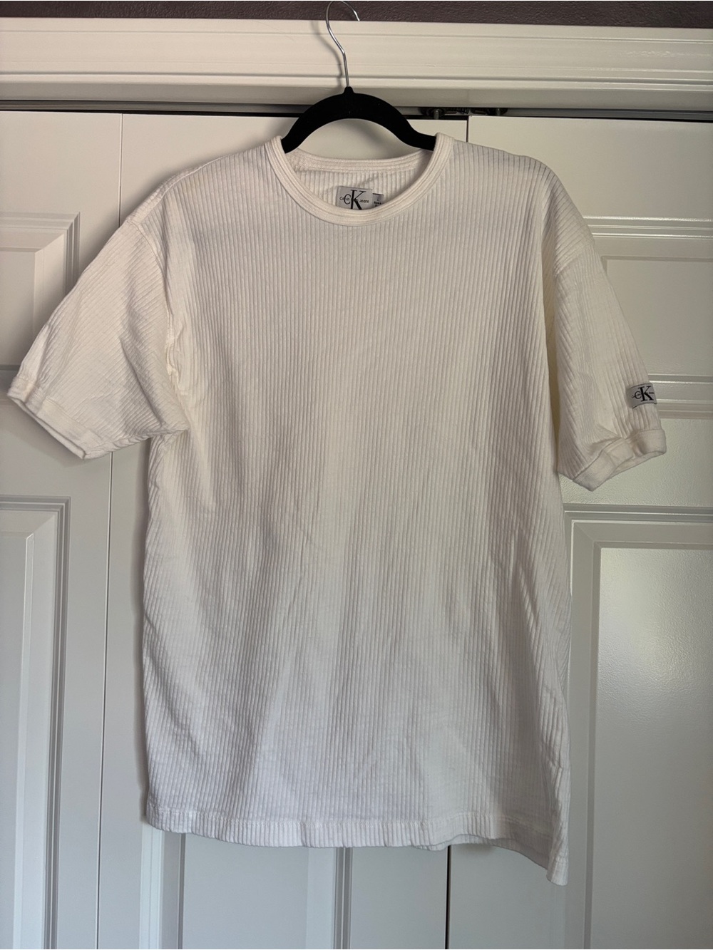Calvin Klein Off White Ribbed Short Sleeve Tee